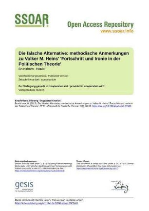 Die falsche Alternative: methodische Anmerkungen zu Volker M. Heins' 'Fortschritt und Ironie in der Politischen Theorie'