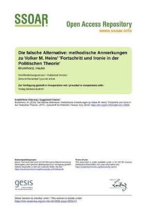Die falsche Alternative: methodische Anmerkungen zu Volker M. Heins' 'Fortschritt und Ironie in der Politischen Theorie'