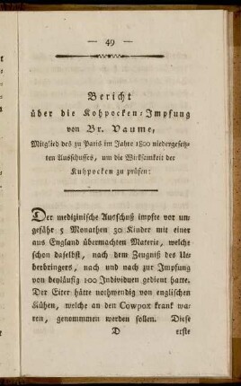 Bericht über die Kuhpocken-Impfung