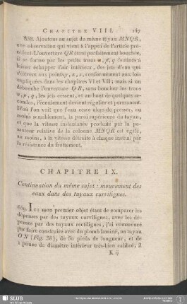 Chapitre IX. Continuation du même sujet: mouvement des eaux dans des tuyaux curvilignes