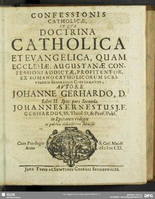 2,2: Joh. Gerhardi D. Confessio Catholica