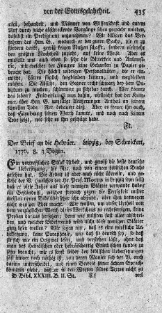 Der Brief an die Hebräer.