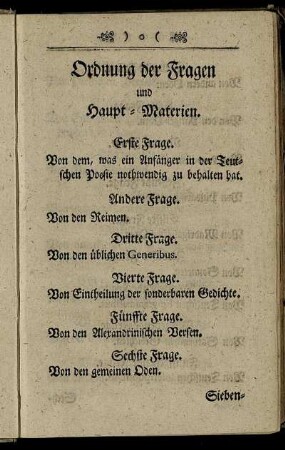 Ordnung der Fragen und Haupt-Materien