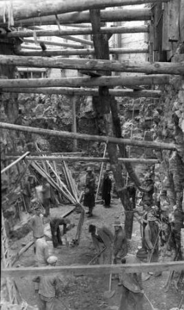 Ort unbekannt, Betonarbeiten Pfeilerfundament, vermutlich Brücke Nr. 1367 Kochervidaukt Tullau 1949