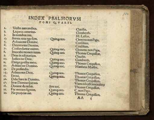 Index psalmorum. Tomi quarti