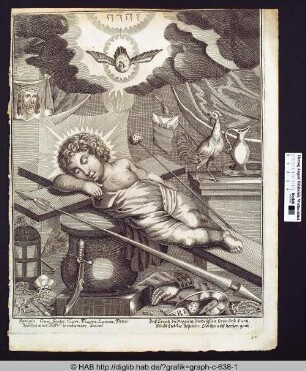 Das auf dem Kreuz schlafende Christuskind, umgeben von den Leidenswerkzeugen.