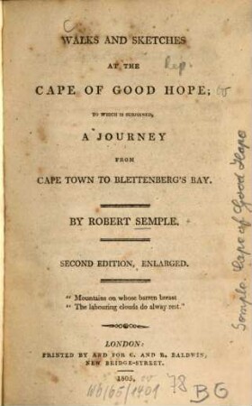 Walks and sketches at the Cape of Good Hope : to which is subjoined a journey from Cape Town to Blettenberg's Bay