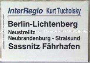 Zuglaufschild InterRegio-Zug
