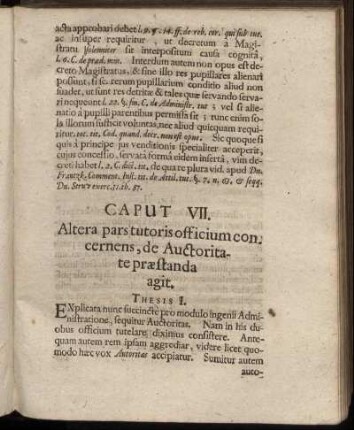Caput VII. Altera pars tutoris officium concernens, de Auctoritate præstanda agit.