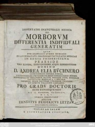 Dissertatio Inavgvralis Medica De Morborvm Differentia Individvali Generatim