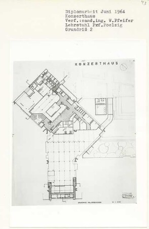 Konzerthaus, Berlin-Tiergarten (Diplomarbeit bei Peter Poelzig): Grundriss Kellergeschoss 1:200