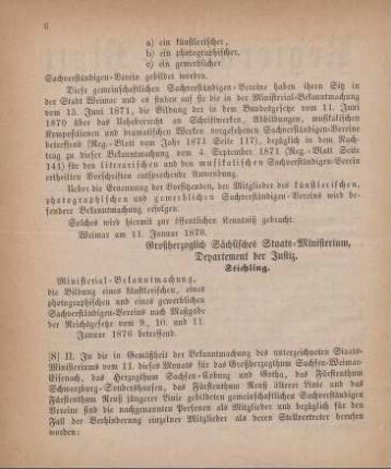 8. Ministerial-Bekanntmachung, die Wahl der Mitglieder für den künstlerischen, den photographischen und den gewerblichen Sachverständigen-Verein betreffend