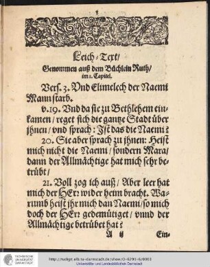Leich-Text / Genommen auß dem Büchlein Ruth/im I. Kaputel.