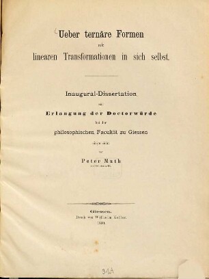 Ueber ternäre Formen mit linearen Transformationen in sich selbst