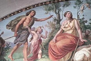 Die Zusammenführung von Phyllis und Daphnis durch Amor und die Grazien