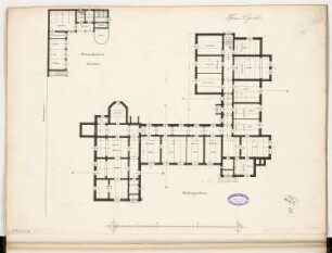 Landratsamt (Kreishaus), Beuthen Monatskonkurrenz Dezember 1896: Grundriss Keller; Maßstabsleiste