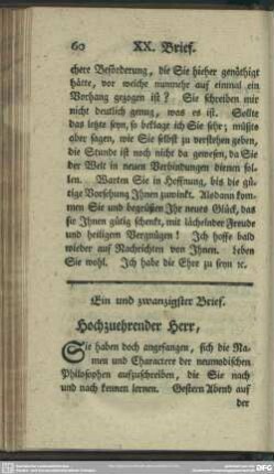 Ein und zwanzigster Brief. Hochzuehrender Herr, ...