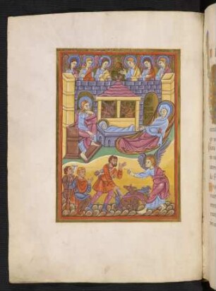 Miniatur: Geburt Christi, Verkündigung an die Hirten