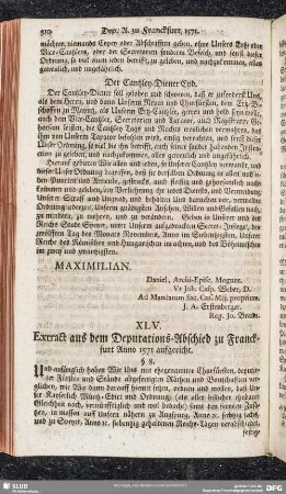 XLV. Extract aus dem Deputations-Abschied zu Franckfurt Anno 1571 aufgericht