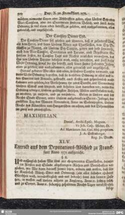 XLV. Extract aus dem Deputations-Abschied zu Franckfurt Anno 1571 aufgericht