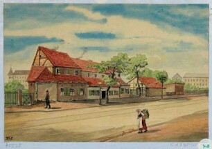 Die Gaststätte "Zur Alpenschänke" in Dresden an der Löbtauer Straße etwa an der Stelle der Einmündung Bodelschwinghstraße