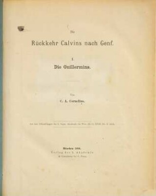 Die Rückkehr Calvins nach Genf, 1