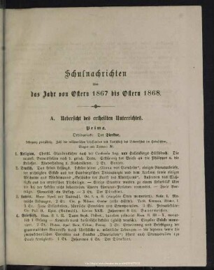 Schulnachrichten über das Jahr von Ostern 1867 bis Ostern 1868. Von dem Direktor