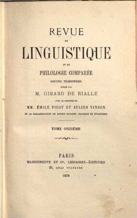 Revue de linguistique et de philologie comparée : recueil trimestriel. 11, 11. 1878