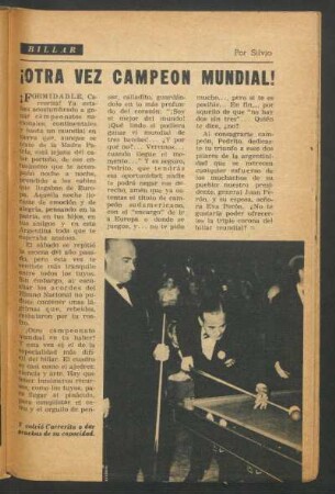 ¡Otra vez campeón mundial! : Billar