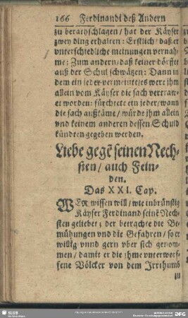 Liebe gege[n] seinen Nechsten, auch Feinden. Das XXI. Cap.