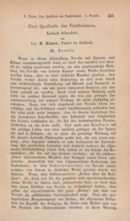 435-445 Drei Quellorte des Pantheismus : 3. Novalis