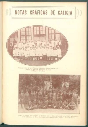 [Retrato de grupo de] Niñas y niños de las Colonias Escolares subvencionadas por la Caja de Ahorros Municipal de Vigo al llegar a Rebullois