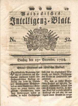 No. 52. Dinstag den 23ten December 1788
