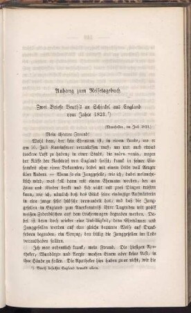 Anhang zum Reisetagebuch. Zwei Briefe Beuth's an Schinkel aus England vom Jahre 1823.