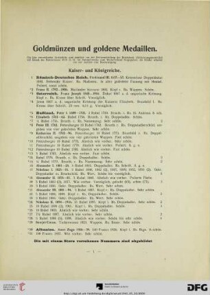 Goldmünzen und goldene Medaillen (Nr. 1-1580)