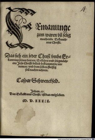 Ermanunge zum waren Erkanthnus Christi