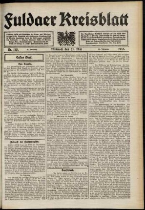 Erste Ausgabe vom Mittwoch, den 21. Mai 1913.