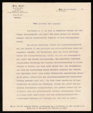 Nr. 1 Brief von Anton Lampa an Karl Schwarzschild. Wien, 11.8.[1900]