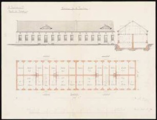 Grube Ilse (Kunheim & Co.), Großräschen/Bückgen Wohnhaus für 8 Familien: Grundriss, Ansicht, Querschnitt