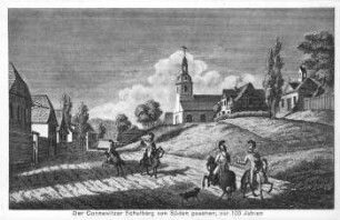 Der Connewitzer Schulberg von Süden gesehen, vor 100 Jahren