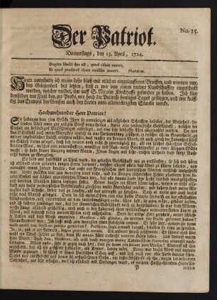 No. 15. Donnerstags, den 13. April, 1724