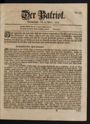No. 15. Donnerstags, den 13. April, 1724
