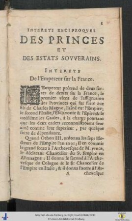Interets Reciproques Des Princes Et Des Estats Souverains.