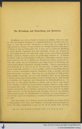 IV. Die Gründung und Erwerbung von Kolonien