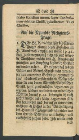 Auf die Neundte Religions-Frage