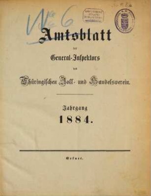 Amtsblatt des General-Inspectors des Thüringischen Zoll- und Handelsvereins. 1884