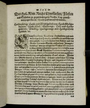 Des Heil. Röm. Reichs Churfürsten/ Fürsten und Ständen zu gegenwärtigem Reichs-Tag gevollmächtigte Räthe/ Bothschafften und Gesandte.