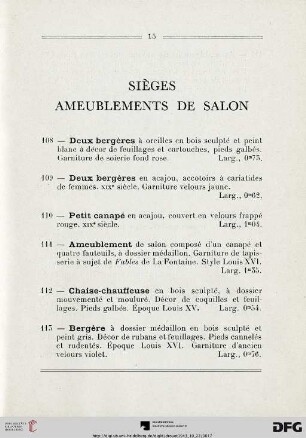 Sièges - Ameublements de salon (Nr. 108-114)