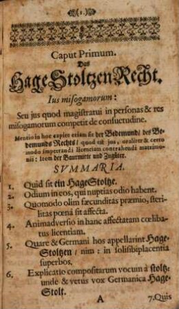 De singularibus quibusdam & antiquis In Germania Iuribus & Observatis : Kurtzer Tractat Von Unterschiedlichen Rechten in Teutschland
