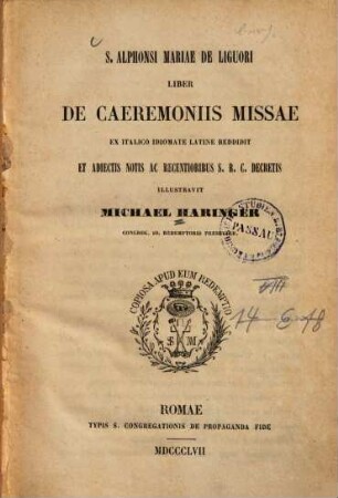 Liber de caeremoniis missae : ex italico idiomate latine reddidit